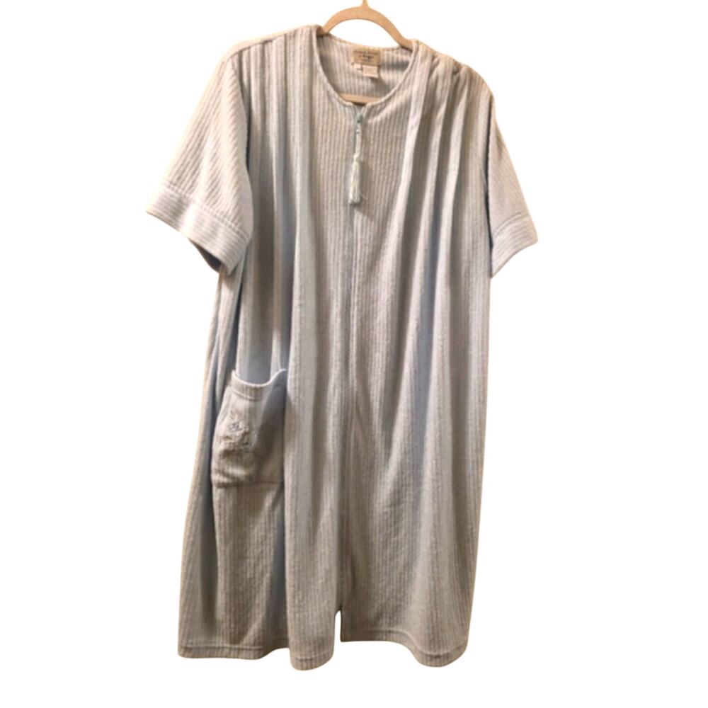Vtg Ribbed Zip Front Nightgown Baby Blue Size L Amanda Stuart Robe Trad Wife